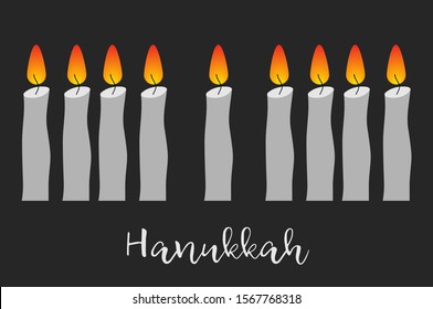 Happy Hanukkah card with menora. Jewish holiday background. David Star. Poster print typographic inscription.Vector illustration.