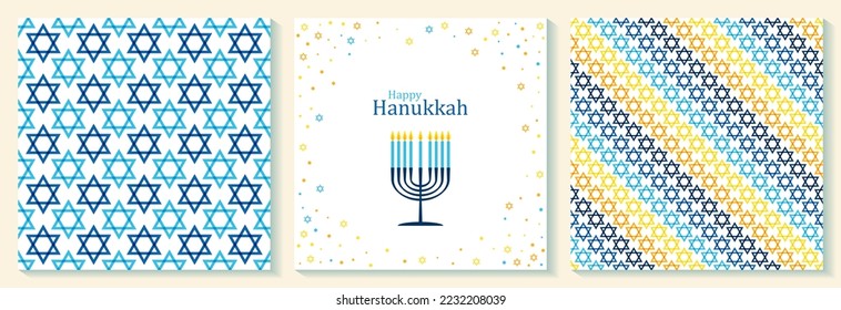 Happy Hanukkah card with nice and creative symbols. Hanukkah day and Hanukah Jewish holiday candle menorah and Star of David vector illustration collection.