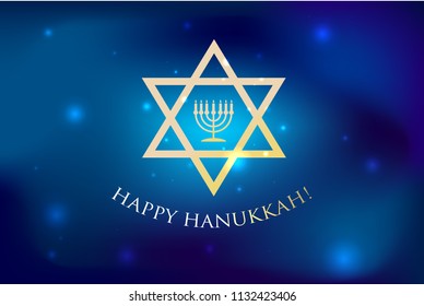 Happy Hanukkah! Card, postcard, poster, wallpaper, print design. Religion. Judaism. Congratulation. Celebration