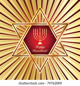 A Happy Hanukkah card template in red and gold. EPS10 vector format