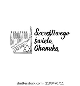 Happy Hanukkah card. Translation from Polish: Happy Hanukkah. Holidays lettering. Vector illustration.