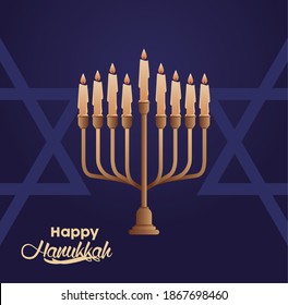 happy hanukkah celebration with candelabrum vector illustration design