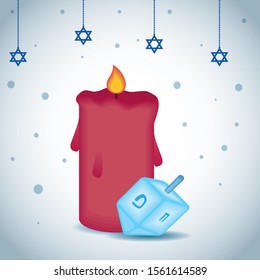 happy hanukkah celebration card with candle and pyrinola vector illustration design