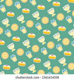 happy hanukkah celebration card with set icons pattern vector illustration design