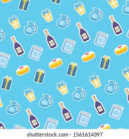 happy hanukkah celebration card with set icons pattern vector illustration design