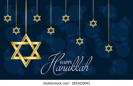 happy hanukkah celebration card with stars hanging vector illustration design