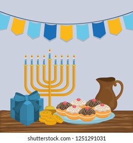 happy hanukkah celebration icons