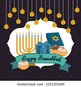 happy hanukkah celebration icons