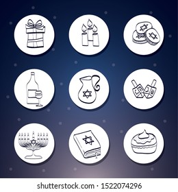 happy hanukkah celebration icons vector illustration design