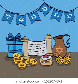 happy hanukkah celebration icons vector illustration design