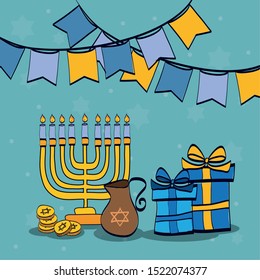 happy hanukkah celebration icons vector illustration design