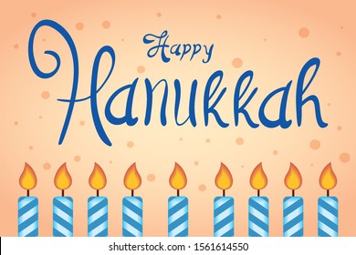 happy hanukkah celebration lettering with candles vector illustration design