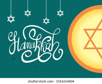 happy hanukkah celebration lettering with david star vector illustration design