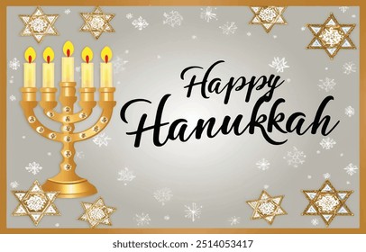 Happy Hanukkah Celebration with Menorah and Dreidel - Festive Stock Image. Happy Hanukkah! Celebrate this festive season with a beautifully lit Menorah and traditional Dreidel.