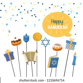 happy hanukkah celebration with religion decoration