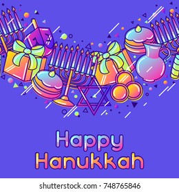 Happy Hanukkah celebration seamless pattern with holiday objects.