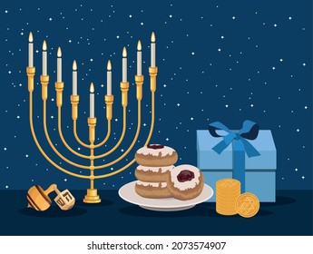 happy hanukkah celebration six icons