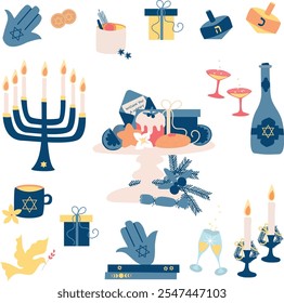 Happy Hanukkah clip art elements, adults celebrating Hanukkah