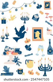 Happy Hanukkah clip art elements, adults celebrating Hanukkah