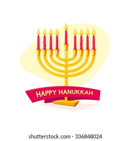 Happy Hanukkah, Concept Design mit Menorah und Band, Vektorgrafik