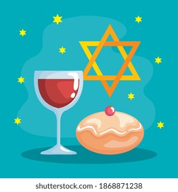 Happy hanukkah cup star and sufganiot design, holiday celebration judaism religion festival traditional and culture theme Vector illustration