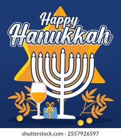 happy hanukkah day to all jewish people with hanukkah candles