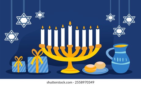 happy hanukkah day with hanukkah candles