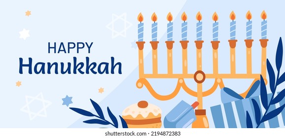 happy hanukkah day horizontal banner vector flat design