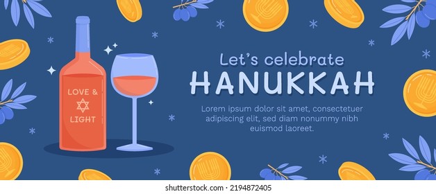 happy hanukkah day horizontal banner vector flat design