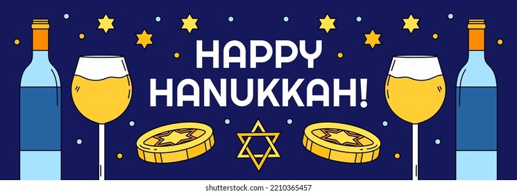 happy hanukkah day horizontal banner vector design