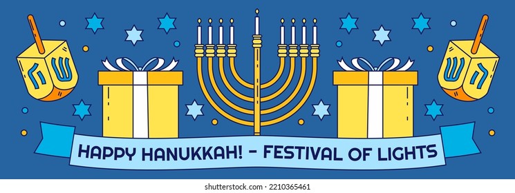 happy hanukkah day horizontal banner vector design