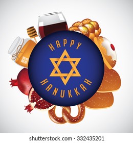 Happy Hanukkah design with traditional foods EPS 10 vector