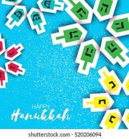 Happy hanukkah with dreidels - spinning top. Jewish holiday