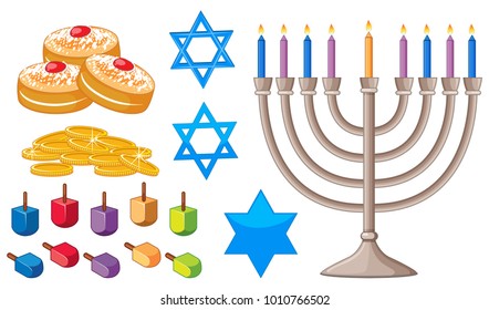 Happy Hanukkah elements with jewish symbols illustration