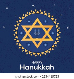 Happy Hanukkah festival greeting design for the Jewish holiday.