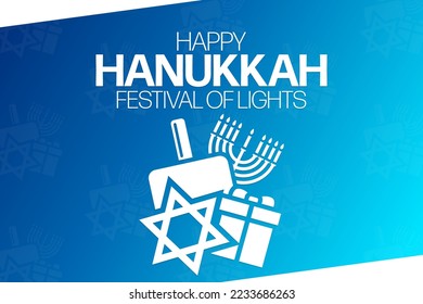 Happy Hanukkah. Festival of Lights. Vector illustration. Holiday poster