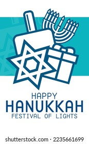 Happy Hanukkah. Festival of Lights. Vector illustration. Holiday poster