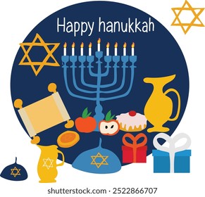 happy hanukkah festival vector illustration. Good for banner, poster, greeting card, party card, invitation, template, advertising, brochures, flyers, ad benners and social media