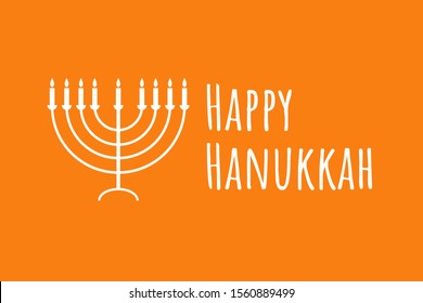 Happy Hanukkah - festive background with Menorah - traditional candlestick. Modern minimalistic template for banner, card, poster with text inscription. Vector EPS10 illustration