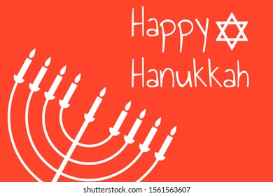 Happy Hanukkah - festive background with Star of David and menorah - traditional candlestick. Modern minimalistic template for banner, card, poster with text inscription. Vector EPS10 illustration. 