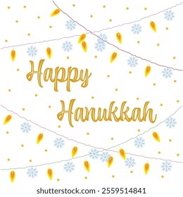 Happy Hanukkah festive garlands with snowflakes and candle flames on a white background vector illustration