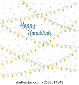 Happy Hanukkah festive garlands with snowflakes and candle flames on a white background vector illustration