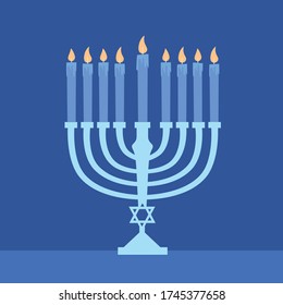 Happy Hanukkah flat design illustration  with star symbol of jews  and candles isolated on background