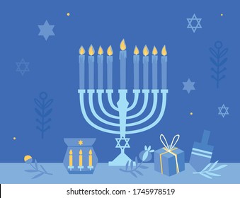 Happy Hanukkah flat design illustration  with star symbol of jews  on background