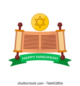 Happy Hanukkah. Hanukkah flat design - rune with a pictogram on a white background. Vector illustration EPS 10