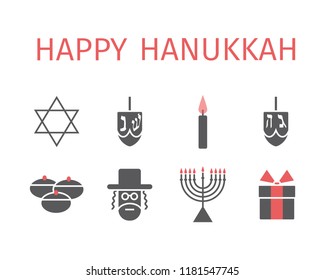 Happy hanukkah flat icon. Vector signs for web graphics.