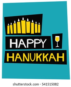 Happy Hanukkah! (Flat Style Vector Illustration Holiday Quote Poster Design)