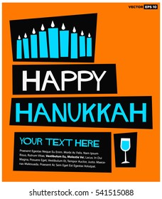 Happy Hanukkah! (Flat Style Vector Illustration Holiday Quote Poster Design)