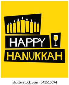 Happy Hanukkah! (Flat Style Vector Illustration Holiday Quote Poster Design)