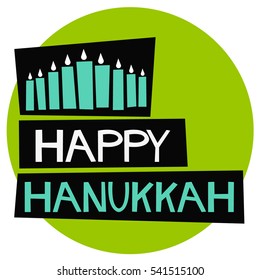 Happy Hanukkah! (Flat Style Vector Illustration Holiday Quote Poster Design)